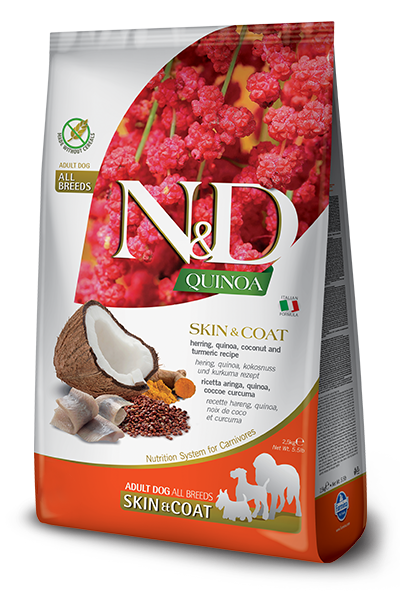 Farmina N&D - Grain Free Quinoa Adult Skin&Coat all'Aringa, Quinoa, Cocco e Curcuma da 7 Kg