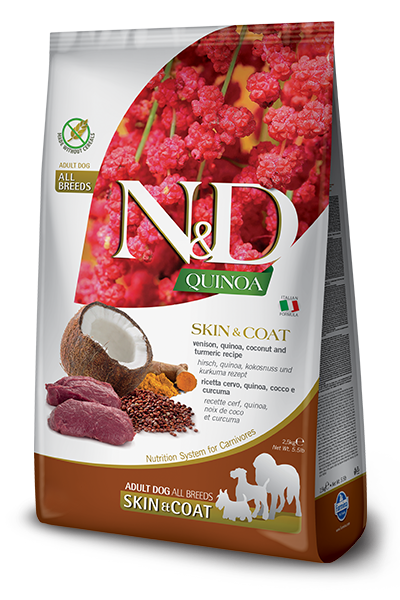 Farmina N&D - Grain Free Quinoa Adult Skin&Coat al Cervo, Quinoa, Cocco e Curcuma da 7 Kg